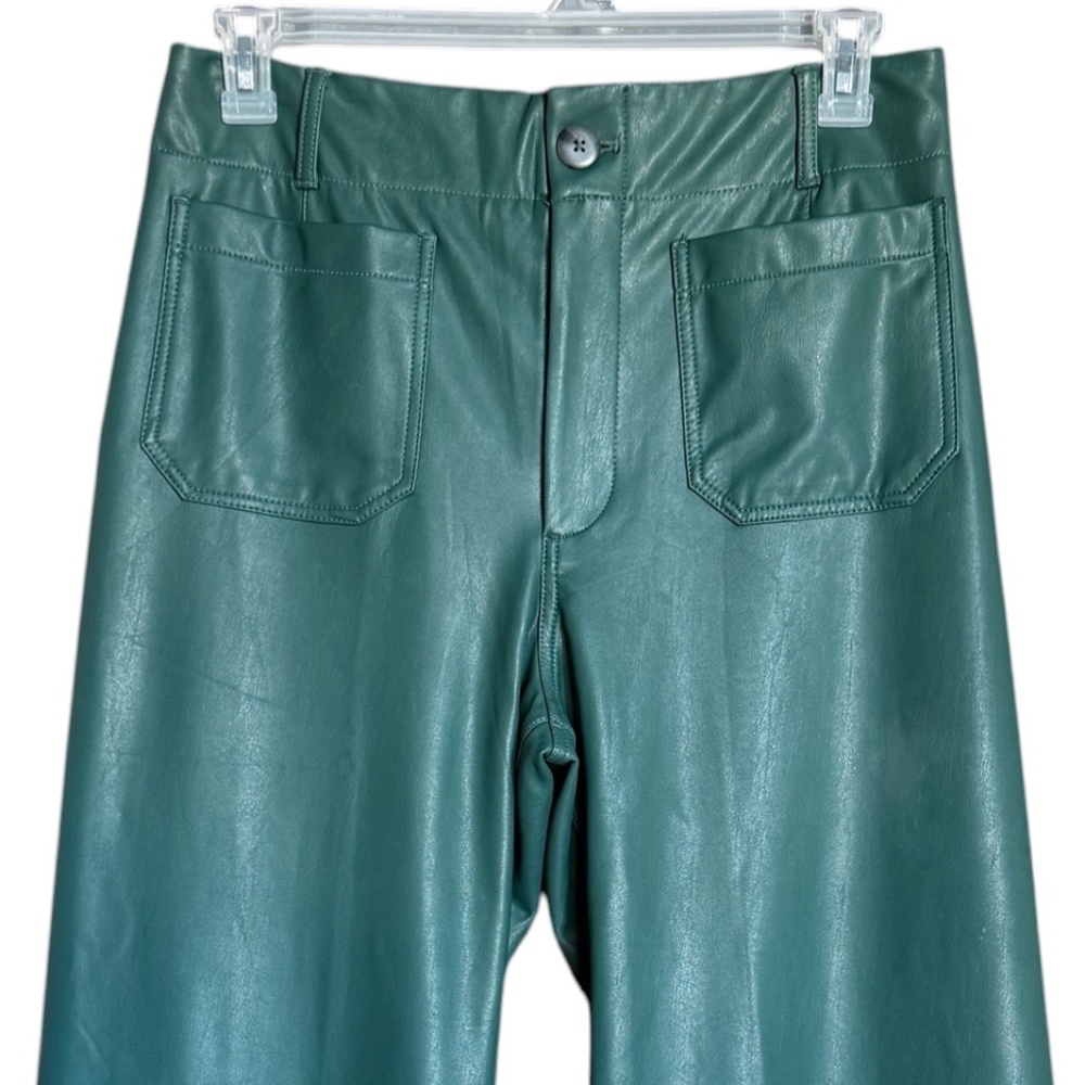 Maeve Colette Green Faux Leather Wide Leg Ankle Pants Size 31 NWOT - Picture 5 of 16